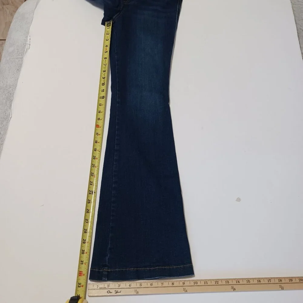 Spanx Flare Jeans Large Dark Wash Denim Stretch Slimming High Rise Shaping 70s - Picture 11 of 12